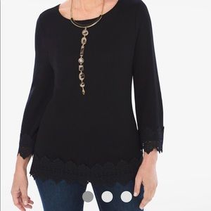 Chico’s Black Lace-Trim Ponte Top
